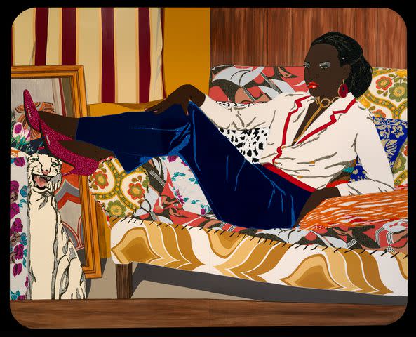 <p>2010, Mickalene Thomas/Courtesy of The Smithsonian American Art Museum</p> Mickalene Thomas, Portrait of Mnonja, 2010, rhinestones, acrylic, and enamel on wood panel, 96 x 120 in. (243.8 x 304.8 cm), Smithsonian American Art Museum, Museum purchase through the Luisita L. and Franz H. Denghausen Endowment, 2011.16