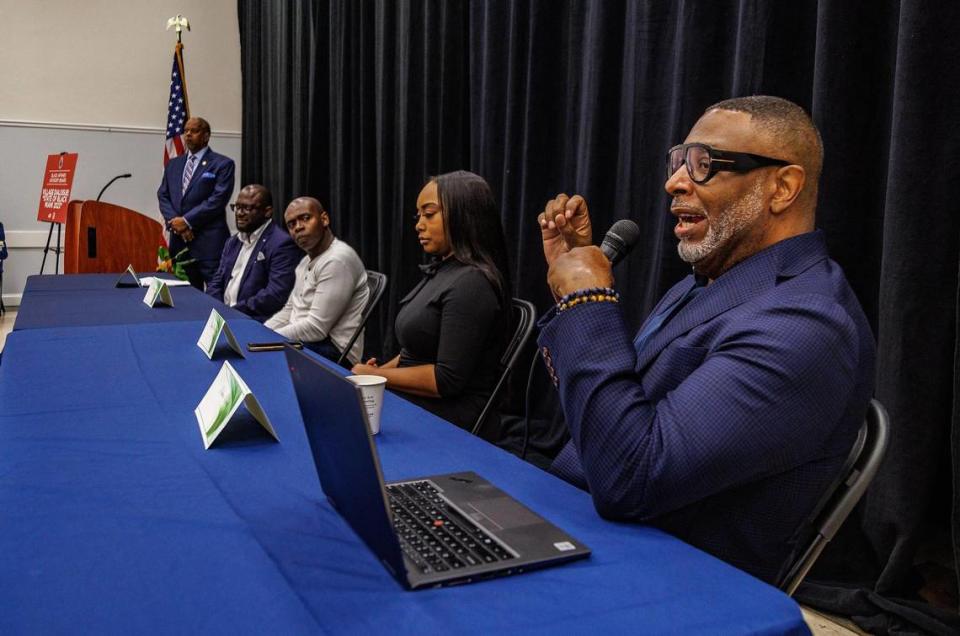 Ruben Roberts with RER Consulting speaks as panelist in the “Mental Health” panel during “The State of Black Miami” event at the Joseph Caleb Center. The State of Black Miami,” is celebrated with the purpose of identify and address critical, ongoing issues impacting the black communities in Miami today. on Saturday, September 30, 2023.