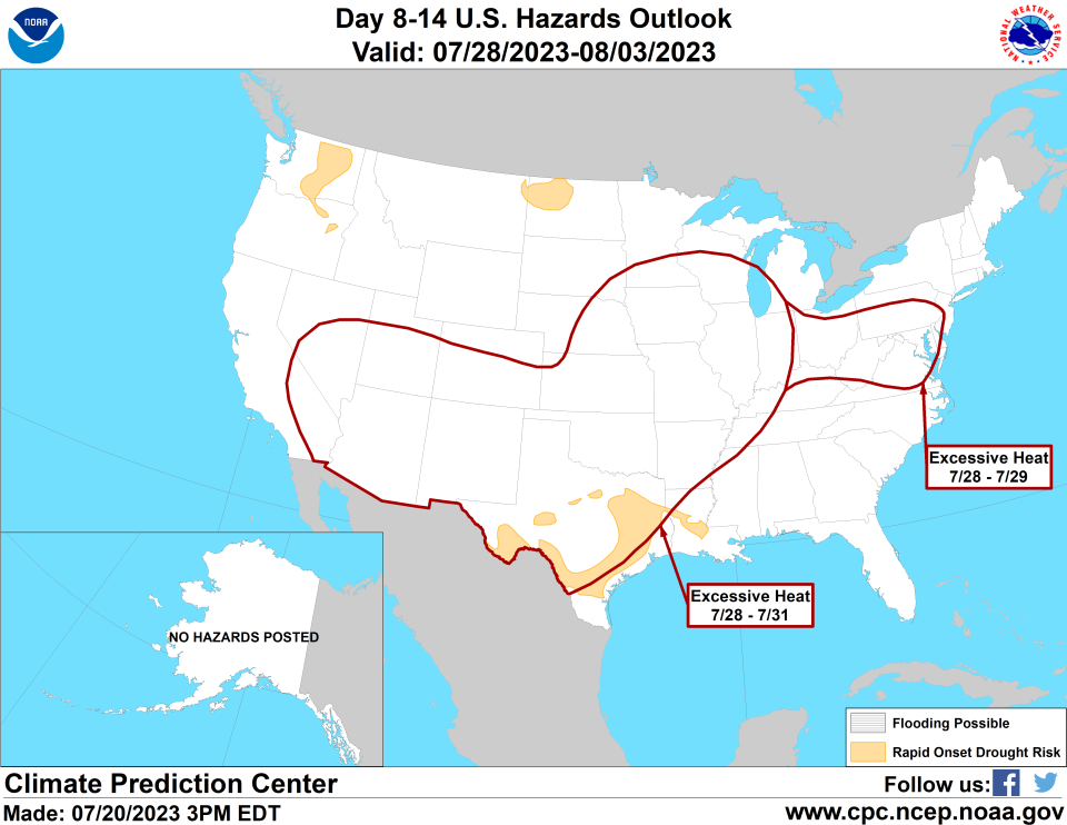 "Excessive heat" is forecast to spread across the country next week.