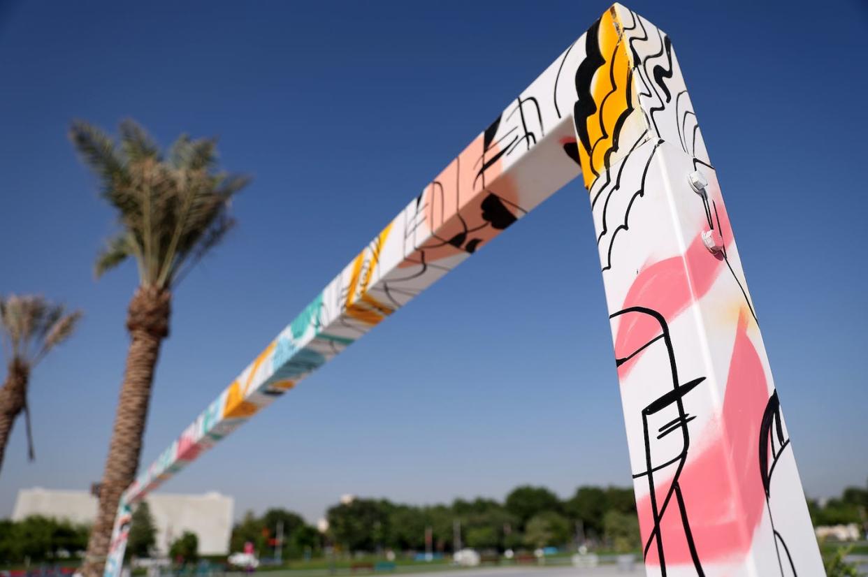 The Qatar World Cup is moving the goalposts. <a href="https://www.gettyimages.com/detail/news-photo/painted-football-goal-as-part-of-an-exhibition-called-posts-news-photo/1442177468?phrase=world%20cup%20qatar&adppopup=true" rel="nofollow noopener" target="_blank" data-ylk="slk:Christopher Lee/Getty Images;elm:context_link;itc:0;sec:content-canvas" class="link ">Christopher Lee/Getty Images</a>