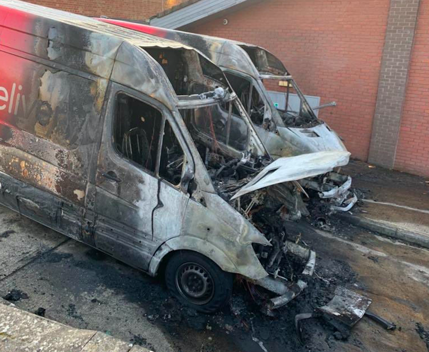 The Iceland supermarket vans were destroyed in arson attacks hours after Britons were told to stay at home. (PA)