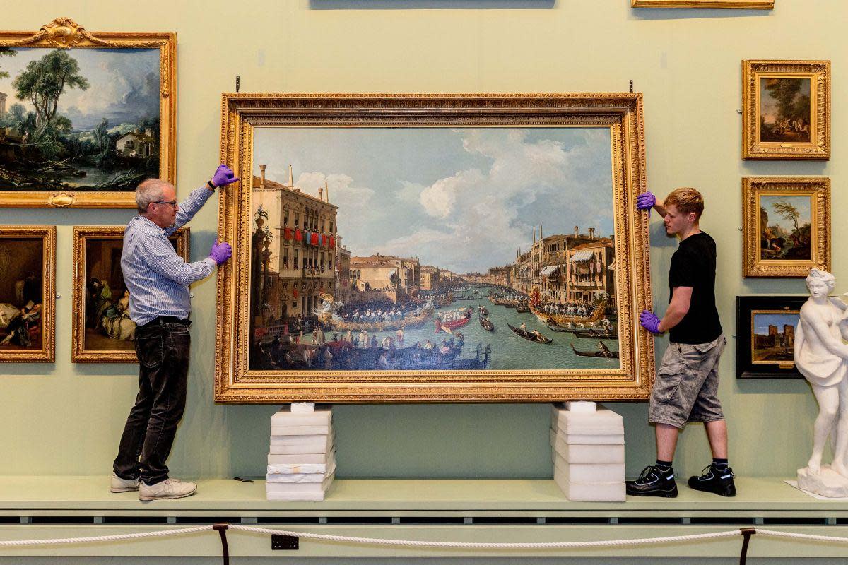 Work being undertaken to maintain Regatta on the Grand Canal by Giovanni Antonio Canal at Bowes Museum Credit: SARAH CALDECOTT <i>(Image: Sarah Caldecott)</i>