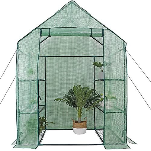 14) BBBuy Walk-in Greenhouse 3 Tiers 6 Shelves Indoor Outdoor with PE Cover and Roll-Up Zipper Door Mini Planter House for Grow Seeds& Seedlings, Herbs, Tend Potted Plants(55.9''L x 28.3''W x 75.59''H)