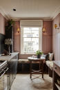 <p> &#x2018;When space is tight, it&#x2019;s key to be clever with what you have,&#x2019; says Melanie Griffiths, editor, Period Living. &apos;In a galley kitchen, consider creating a cozy nook with a window seat and a circular table (this will create a flow rather than an angular one). This charming corner in this Neptune designed kitchen enhances this space and note the shiplap, anything vertical will elongate and give the illusion of height. </p>