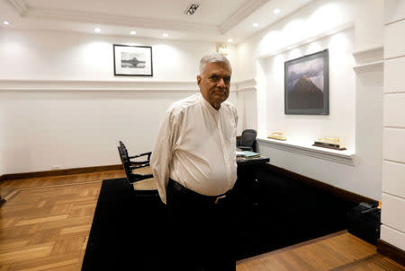 Sri Lanka's ousted Prime Minister Ranil Wickremesinghe looks on during an interview with Reuters at the Prime Minister's official residence in Colombo, Sri Lanka November 3, 2018. Picture taken November 3,2018. REUTERS/Dinuka Liyanawatte