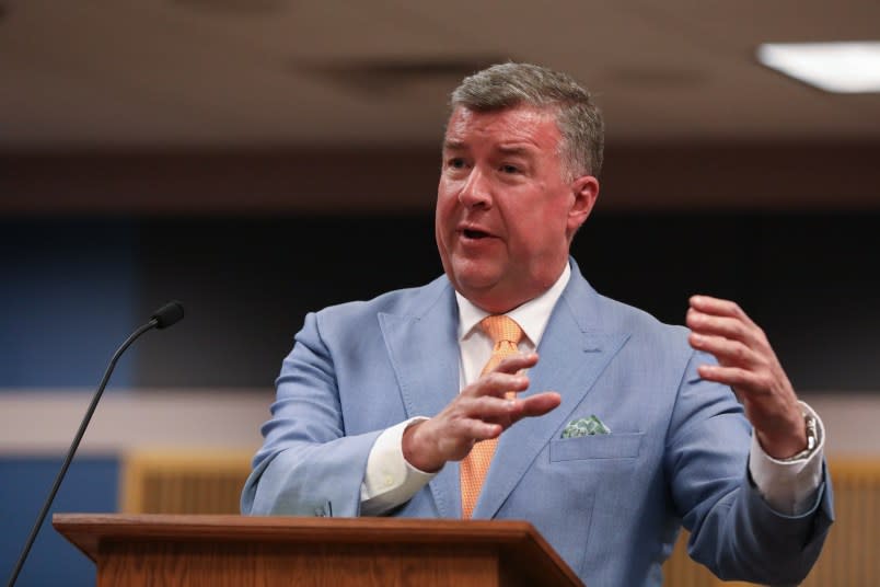 ATLANTA, GEORGIA – FEBRUARY 15: Attorney Allyn Stockton, representing Rudy Giuliani, speaks during a hearing in the case of the State of Georgia v. Donald John Trump at the Fulton County Courthouse on February 15, 2024 in Atlanta, Georgia. Judge Scott McAfee is hearing testimony as to whether Willis and Special Prosecutor Nathan Wade should be disqualified from the case for allegedly lying about a personal relationship. (Photo by Alyssa Pointer-Pool/Getty Images)