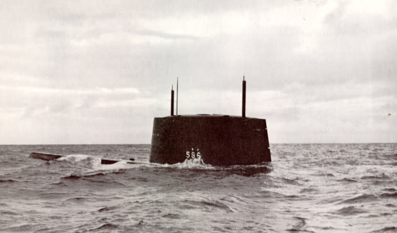 Triton surfaces off Cadiz at the end of the voyage. (US Navy)