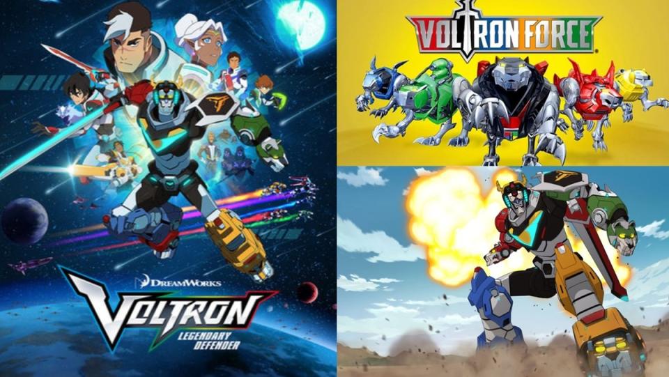 Promo art for 2012's Voltron Force, and the 2018 series Voltron: Legendary Defender. 