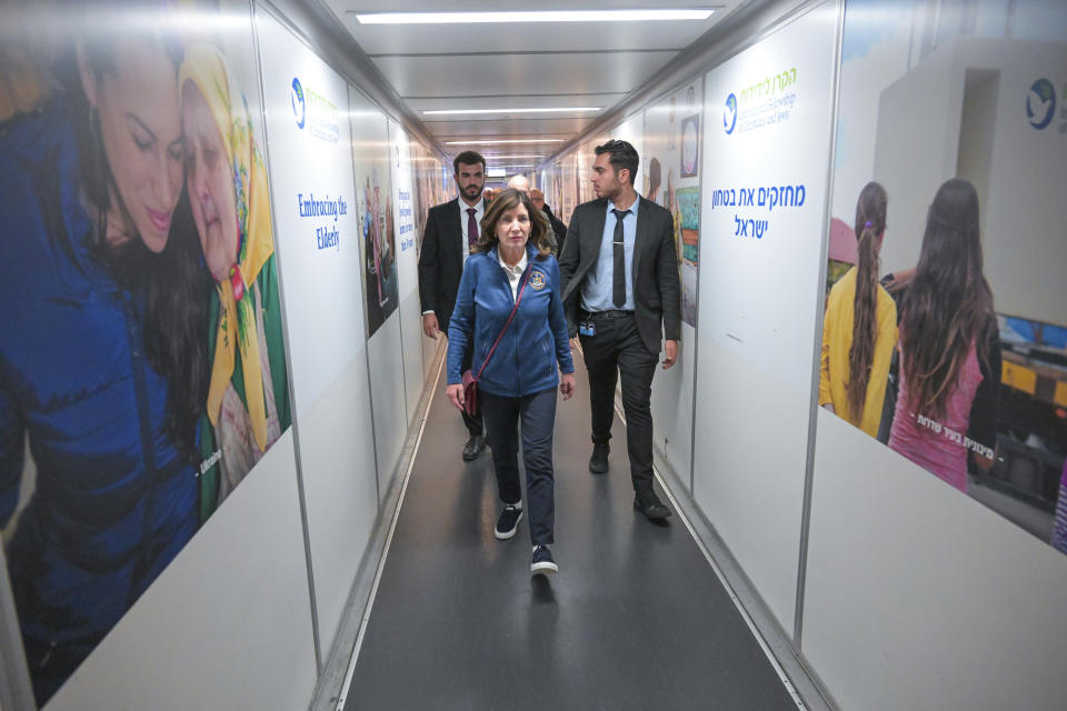 New York Gov. Kathy Hochul arrives in Israel, Wednesday, Oct. 18, 2023, to begin a trip intended to show support for the country during its war with Hamas. (Shlomi Amsalem/Office of Gov. Kathy Hochul via AP)