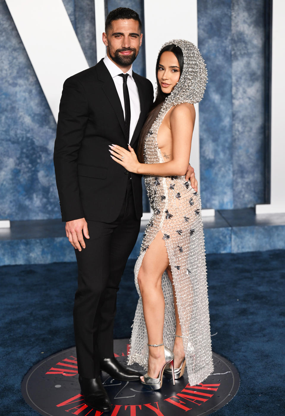 Sebastian Lletget and Becky G at 2023 Vanity Fair Oscar party (Karwai Tang / WireImage)