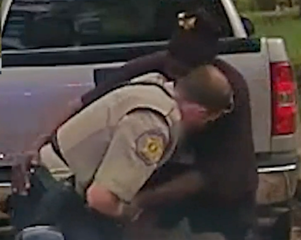 A screen capture of police dashboard camera video shows Rapides sheriff’s deputy Rodney Anderson struggling with motorist Derrick Kittling after a Nov. 6, 2022, traffic stop in the Lower Third neighborhood of Alexandria.