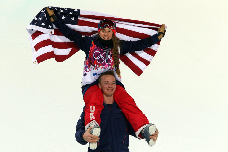 SOCHI, RUSSIA - FEBRUARY 20: (FRANCE OUT) Maddie Bowman of the USA wins the gold medal during the Freestyle Skiing Women's Halfpipe at the Rosa Khutor Extreme Park on February 20, 2014 in Sochi, Russia. (Photo by Christophe Pallot/Agence Zoom/Getty Images)