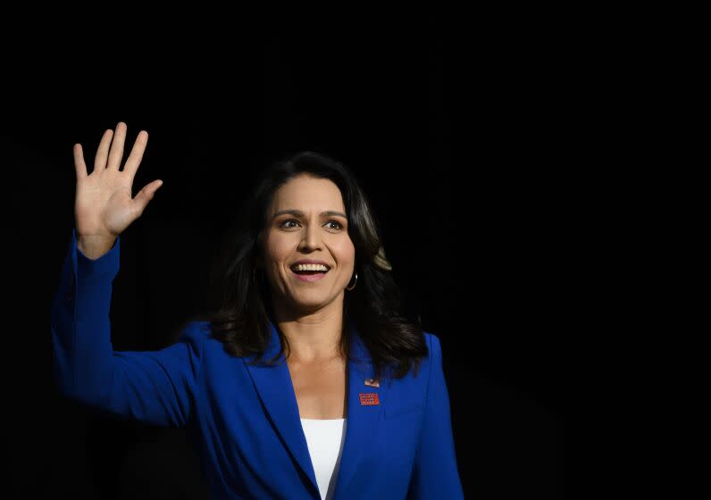 Democratic presidential candidate Rep. Tulsi Gabbard speaks at a forum on gun safety on Aug. 10, 2019 in Des Moines, Iowa.