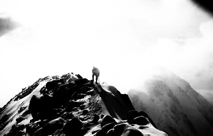 <span class="article__caption">"Dragging my sorry butt up the West Butt on Denali"--at around 17,000 feet, around 1977. </span> (Photo: Eric Sanford Collection)