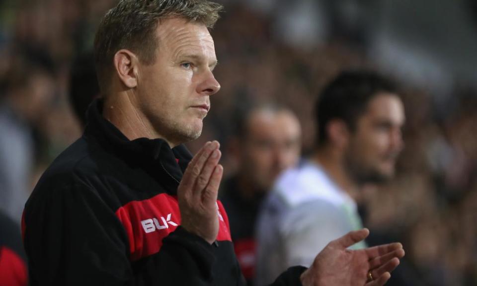 Mark McCall, the Saracens director of rugby applauds his team during the 57-13 Champions Cup thrashing of Northampton, their heaviest home defeat in Europe.