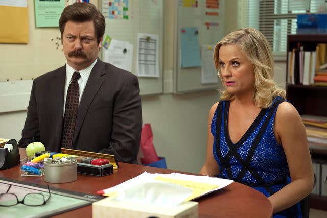 <p>Colleen Hayes/NBCU Photo Bank/NBCUniversal via Getty </p> Nick Offerman and Amy Poehler on 'Parks and Recreation'