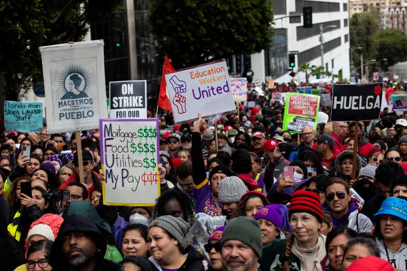 Los Angeles school workers stage a three-day walkout over contract negotiations