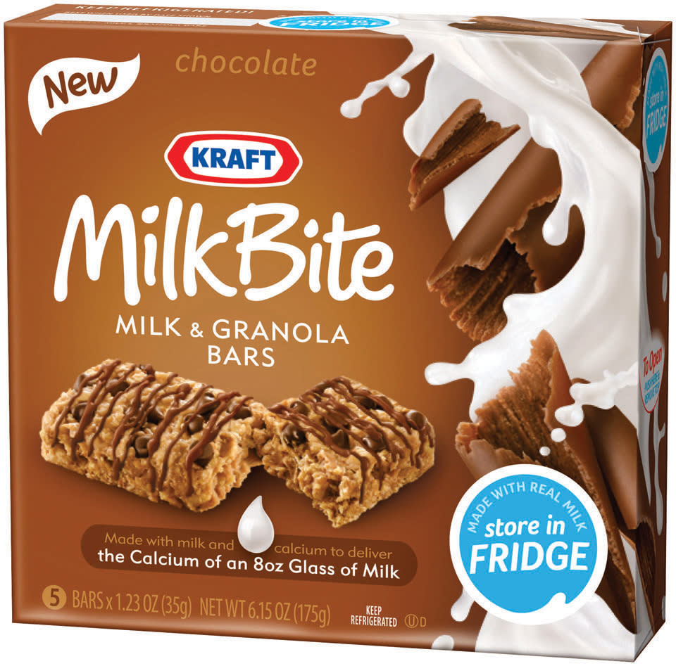 This product photo provided by Kraft Foods Inc., shows a box of chocolate Kraft MilkBite, milk and granola bars. On-the-go Americans are increasingly consuming their morning calories over several hours instead of sitting down to devour a plate of pancakes, bacon and eggs in one sitting. (AP Photo/Kraft Foods Inc.)