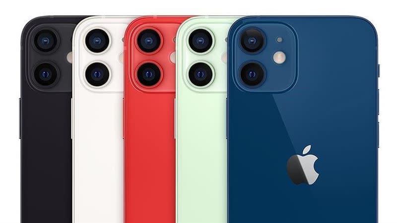 支援5G的iPhone 12新機有黑、白、紅、綠、藍5色。（圖／翻攝自蘋果公司apple.com）