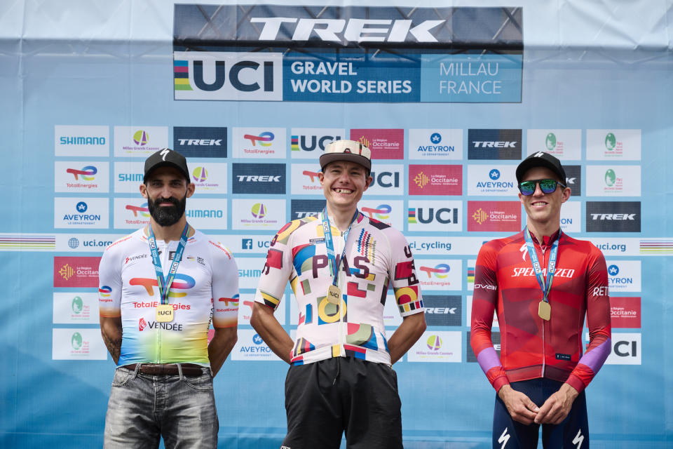 Men's podium, with winner Toby Perry in centre