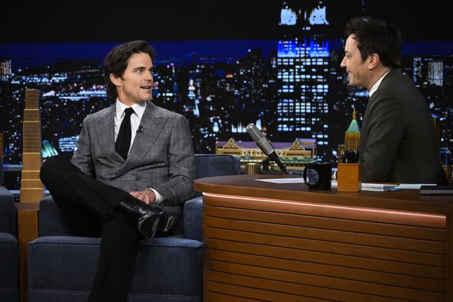 <p>Todd Owyoung/NBC via Getty</p> Matt Bomer on <em>The Tonight Show Starring Jimmy Fallon</em> Dec. 6, 2023