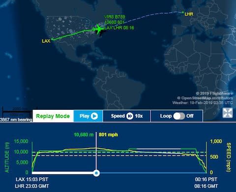 The 787's speed peaked above Pennsylvania - Credit: Hugh Morris