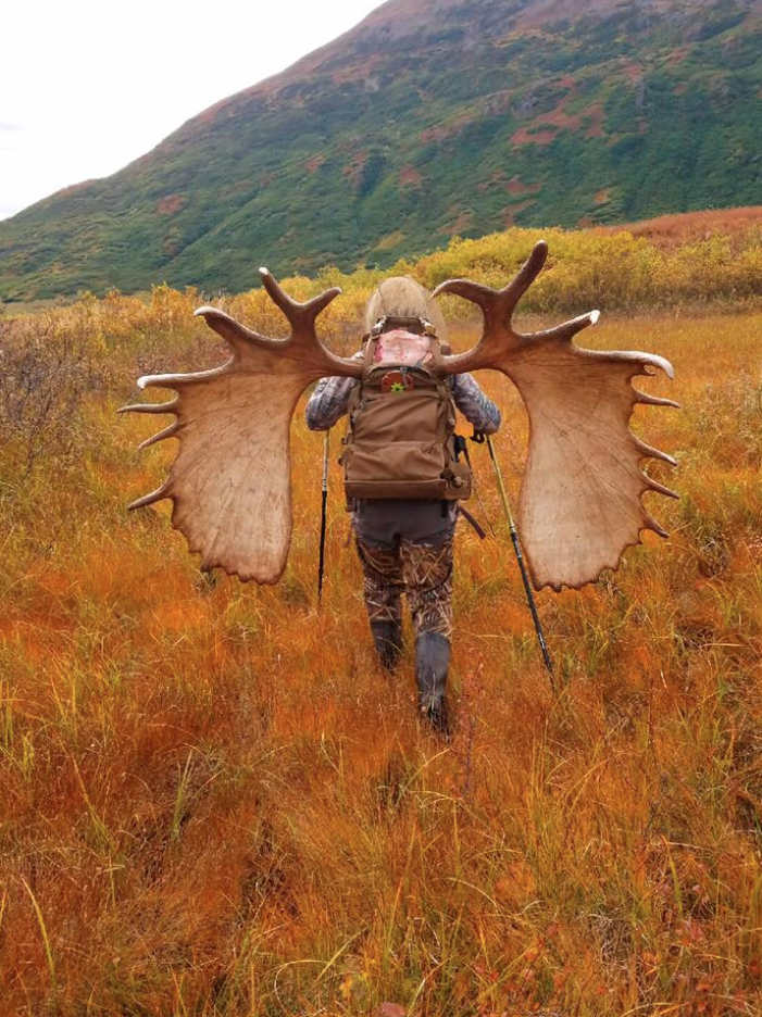 She also shared this photo of the moose's antlers strapped to her backpack. Photo: Facebook