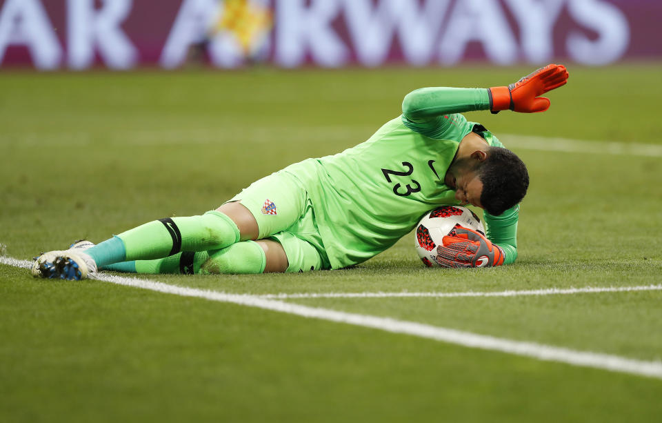 Danijel Subasic was clearly in pain at the end of the of Croatia’s quarter final victory over Russia.