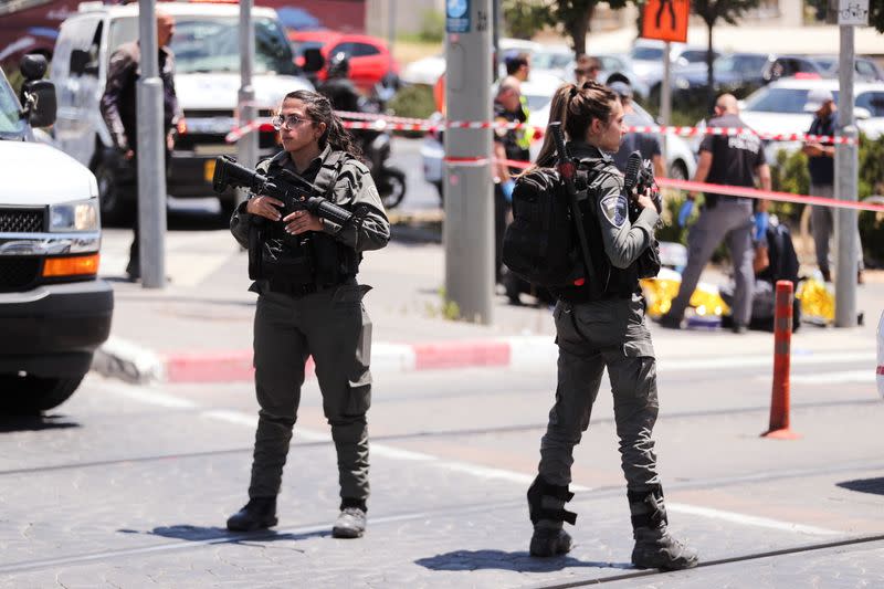 Israeli security forces stand guard at the scene of an incident in Jerusalem