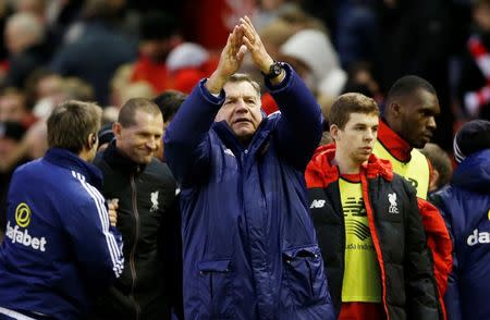 Football Soccer - Liverpool v Sunderland - Barclays Premier League - Anfield - 6/2/16 Sunderland manager Sam Allardyce applauds fans after the game Action Images via Reuters / Carl Recine Livepic