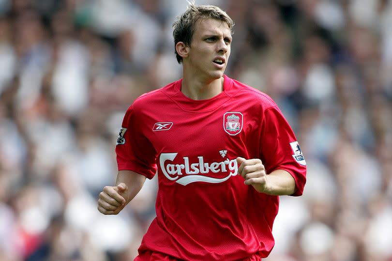 Stephen Warnock playing for Liverpool