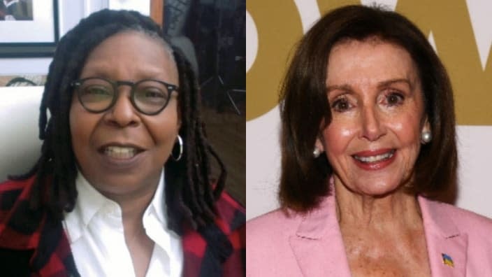 “The View” mainstay Whoopi Goldberg (left) came to the defense of House Speaker Nancy Pelosi (right) after the archdiocese in the lawmaker’s hometown of San Francisco said she would no longer be able to receive communion. (Photos: Jamie McCarthy/Getty Images and Dave Kotinsky/Getty Images)