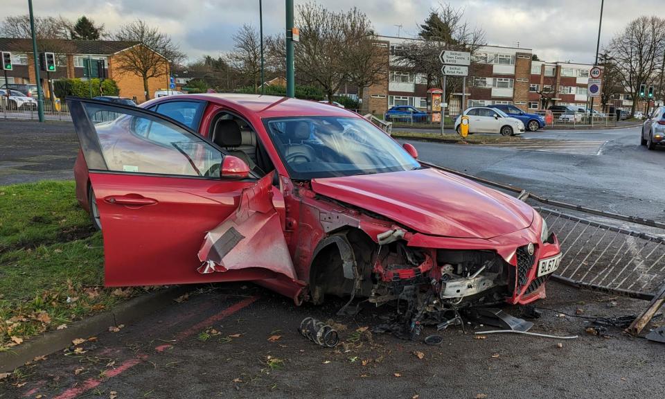 <span>Halfords stood by its employee’s claim that the Alfa Romeo was being professionally driven at 25mph.</span><span>Photograph: Ian Tubbs</span>