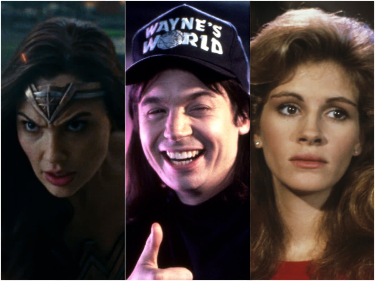 Gal Gadot in ‘Justice League’, Mike Myers in ‘Wayne’s World’ and Julia Roberts in ‘Steel Magnolias' (Shutterstock)