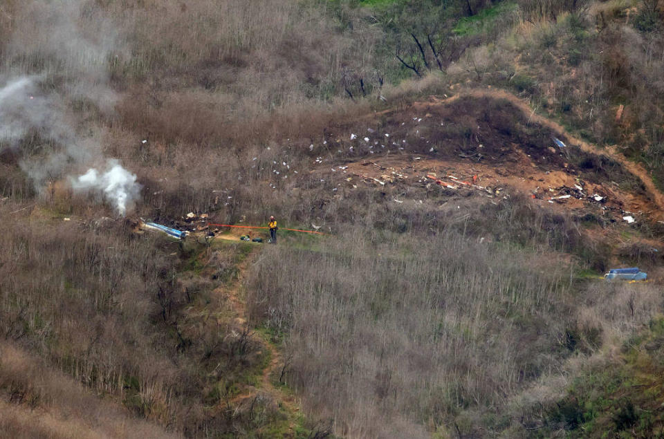 The site of a helicopter crash that claimed the lives of former NBA great Kobe Bryant and his daughter Gianna Bryant, 13, is shown Jan. 26, 2020 in Calabasas, California. Nine people onboard the helicopter perished in the crash, according to published reports.  (Photo by TSM/Bauer-Griffin/GC Images) / Credit: TSM/Bauer-Griffin