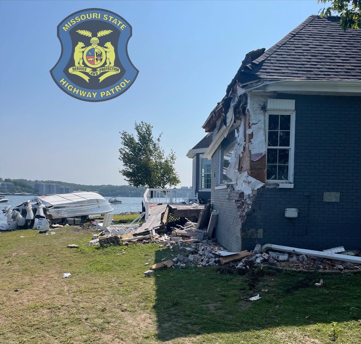 A Missouri home was damaged in a boat crash (Missouri State Highway Patrol)