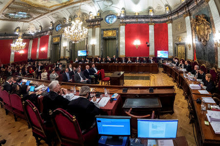 A general view shows the trial of Catalan separatist leaders at Supreme Court in Madrid, Spain, February 12, 2019. Emilio Naranjo/Pool via REUTERS