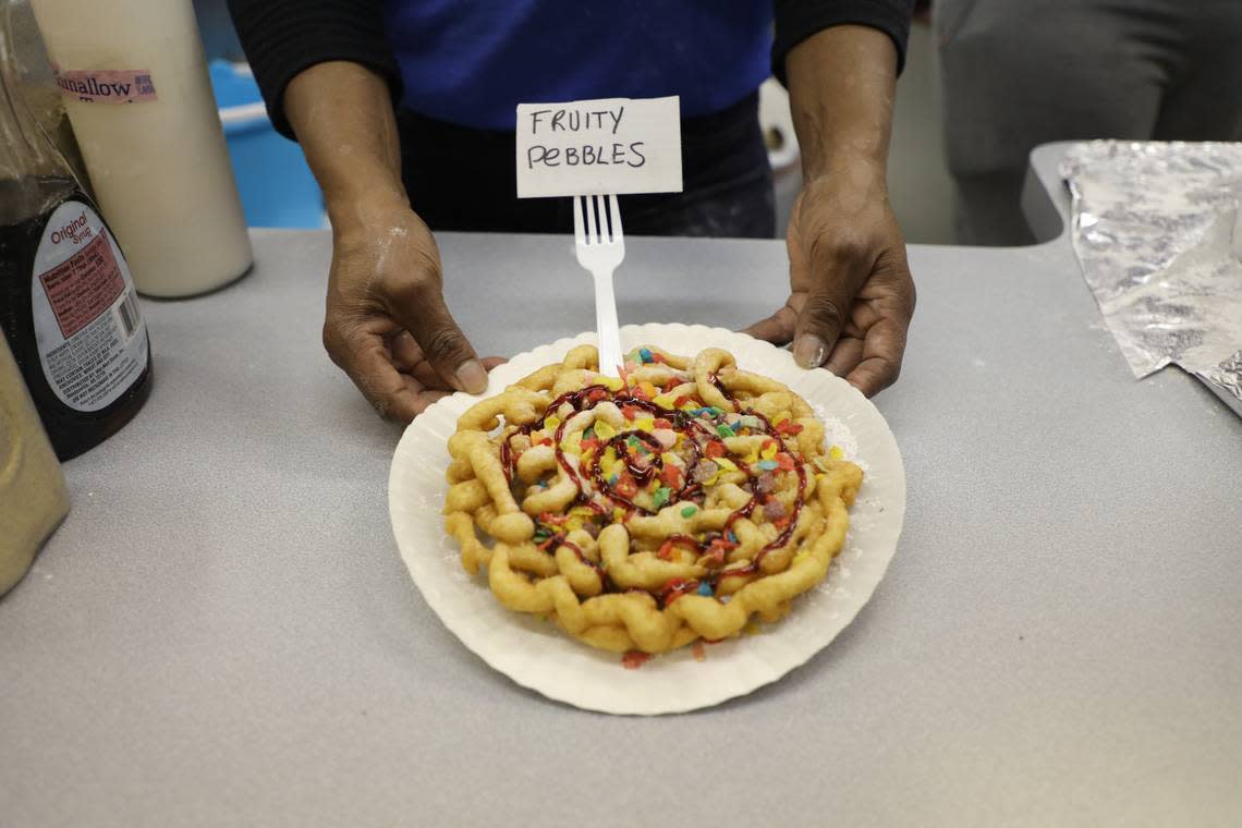 A Fruity Pebbles Funnel Cake from Paulette’s Food Service at the Georgia National Fair.