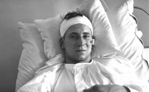 Bobby Charlton in hospital after the Munich plane crash - Credit: Hulton
