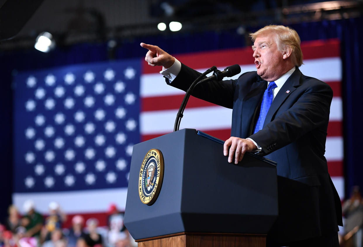 President Donald Trump defended his Supreme Court nominee on Thursday, calling Brett Kavanaugh a&nbsp;"great gentleman" with "an impeccable reputation." (Photo: MANDEL NGAN via Getty Images)