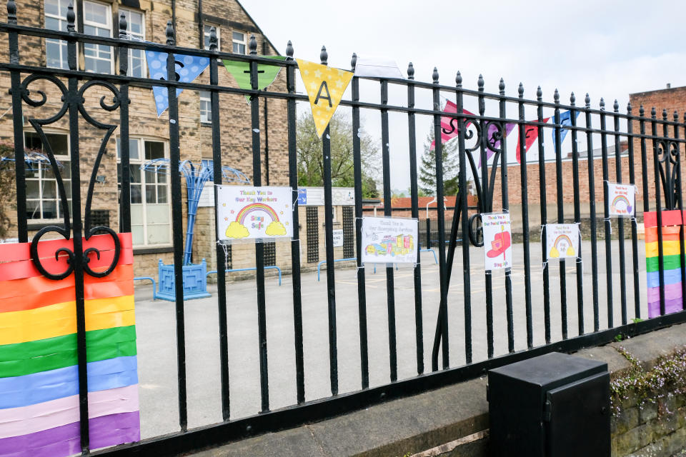 SHEFFIELD, UNITED KINGDOM - APRIL 25, 2020 - Coronavirus: support for all key workers outside a primary school in Woodseats, Sheffield- PHOTOGRAPH BY Matthew Chattle / Barcroft Studios / Future Publishing (Photo credit should read Matthew Chattle/Barcroft Media via Getty Images)