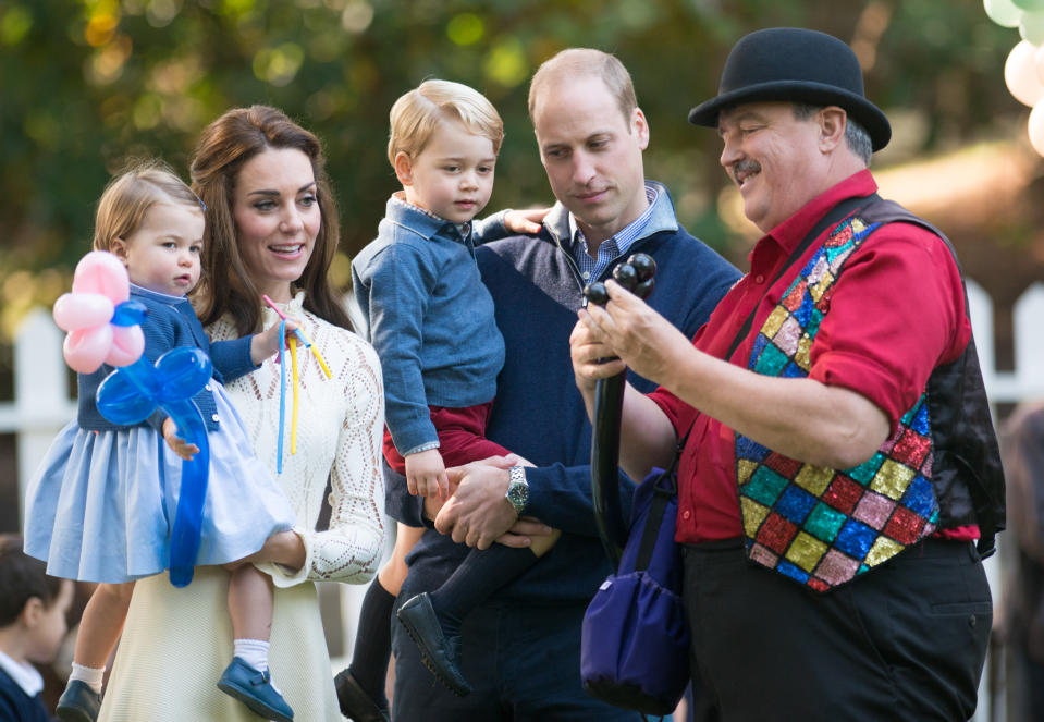 VICTORIA, BC - SEPTEMBER 29:  (NO UK SALES FOR 28 DAYS) Prince William, Duke of Cambridge, Catherine, Duchess of Cambridge, Prince George of Cambridge and Princess Charlotte of Cambridge attend a children's party for Military families during the Royal Tour of Canada on September 29, 2016 in Victoria, Canada.  (Photo by Pool/Sam Hussein/WireImage)