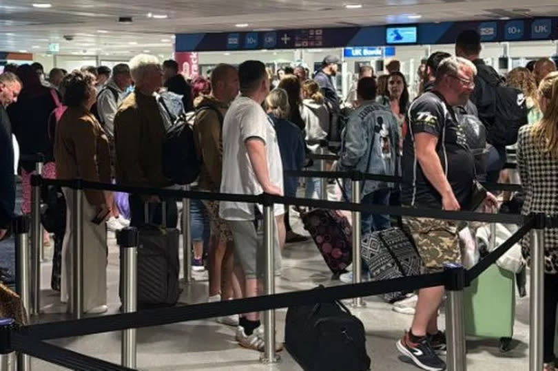 Huge queues at Manchester Airport passport control due to UK Border Force nationwide outage affecting eGates. April 25, 2024