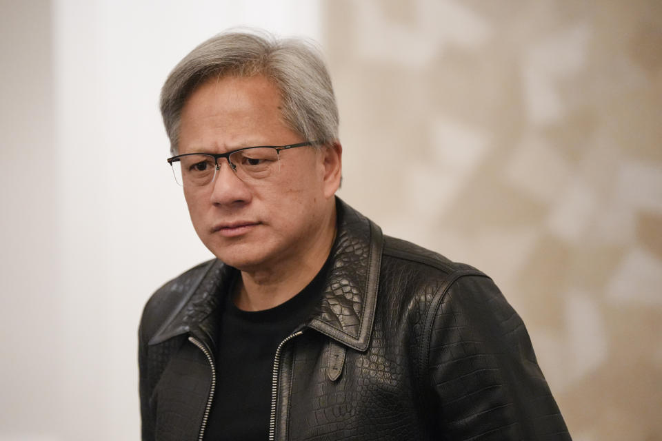 Nvidia CEO and co-founder Jensen Huang attends a media round table event at a hotel in Kuala Lumpur, Malaysia Friday, Dec. 8, 2023. (AP Photo/Vincent Thian)