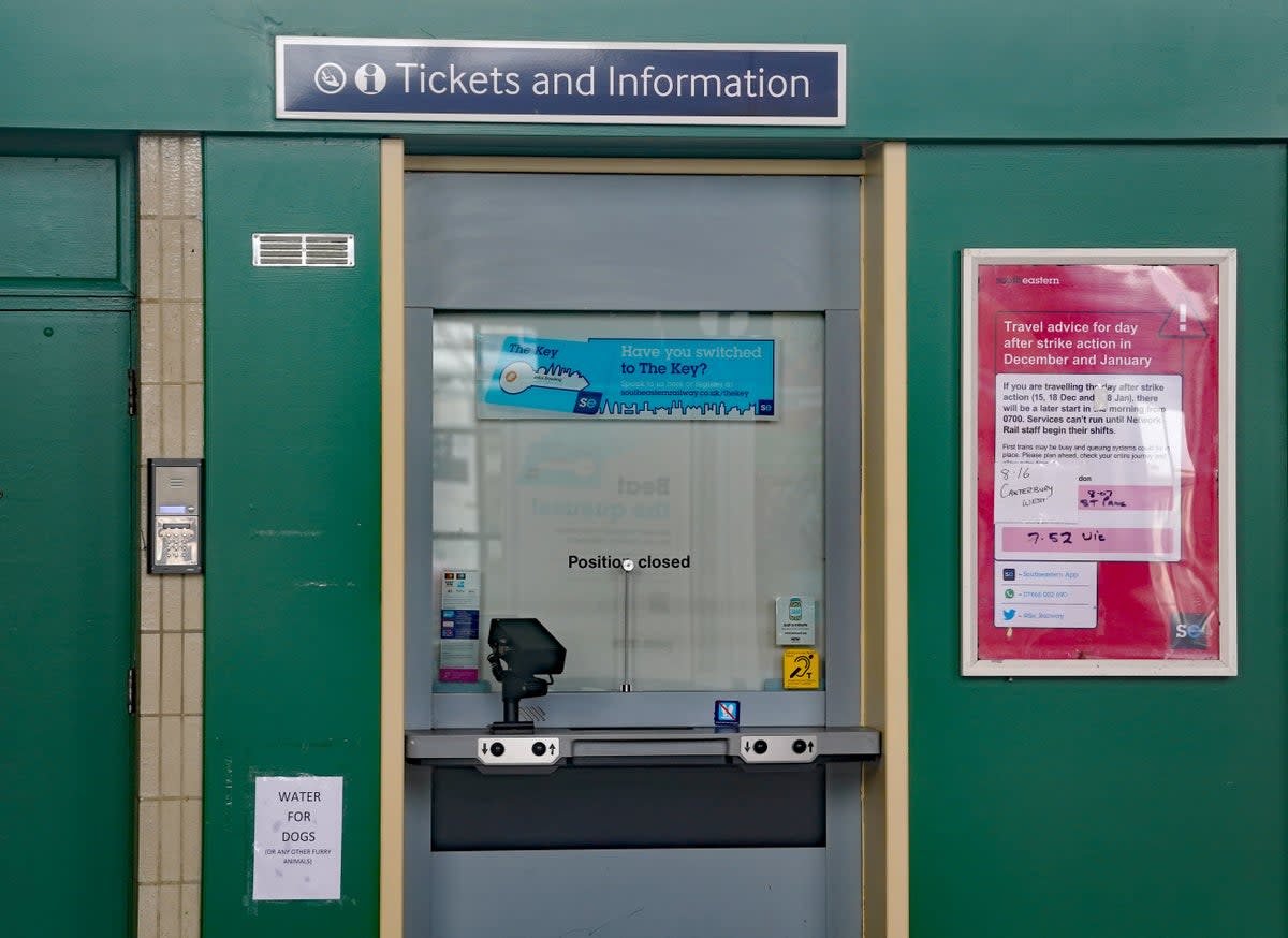 A closed railway station ticket office (PA)