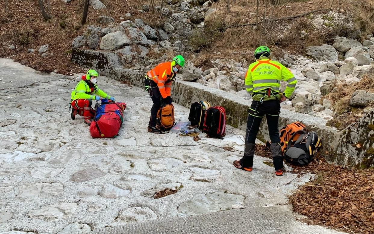 Michele Benedet, 33, was found bruised and battered but alive by mountain rescue specialists in northern Italy - Social media