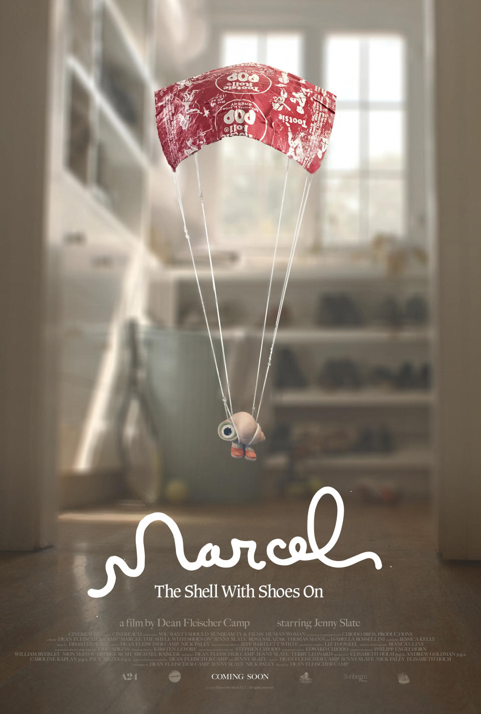 This image released by A24 shows promotional art for "Marcel the Shell with Shoes On," releasing June 24. (A24 via AP)