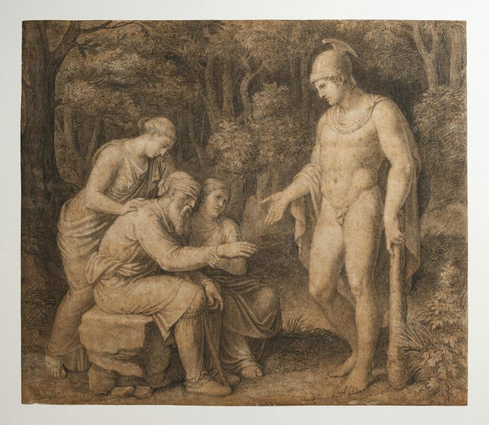 The aged and blind Oedipus at Colonus, in an 1800 drawing by Bertel Thorvaldsen, says, ‘The immortal Gods alone have neither age nor death! All other things almighty Time disquiets.’ <a href="https://www.gettyimages.com/detail/news-photo/oedipus-at-colonus-bertel-thorvaldsen-1770-1844-ca-1800-news-photo/2141655626?searchscope=image%2Cfilm&adppopup=true" rel="nofollow noopener" target="_blank" data-ylk="slk:Sepia Times/Universal Images Group via Getty Images;elm:context_link;itc:0;sec:content-canvas" class="link ">Sepia Times/Universal Images Group via Getty Images</a>
