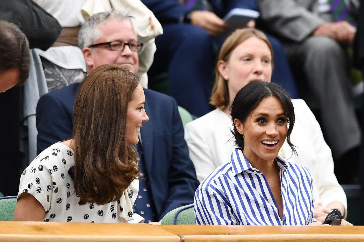 Meghan Markle's father Thomas believes his daughter (pictured in the royal box at Wimbledon) is 'under too much pressure' and 'looks terrified': Getty Images