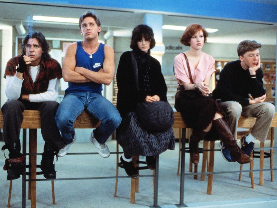 Brat pack: Judd Nelson, Emilio Estevez, Ally Sheedy, Molly Ringwald and Anthony Michael Hall in John Hughes’ 1985 film ‘The Breakfast Club’ (Universal)